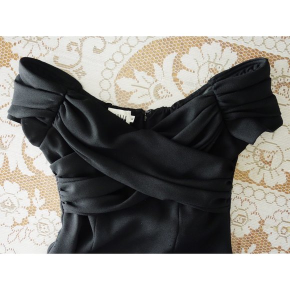 Vintage 80s 90s Black Off Shoulder Sheath Dress 6 - Picture 4 of 4